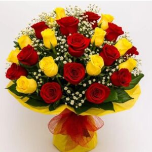 Buque Com 20 Rosas Amarelas e Vermelhas